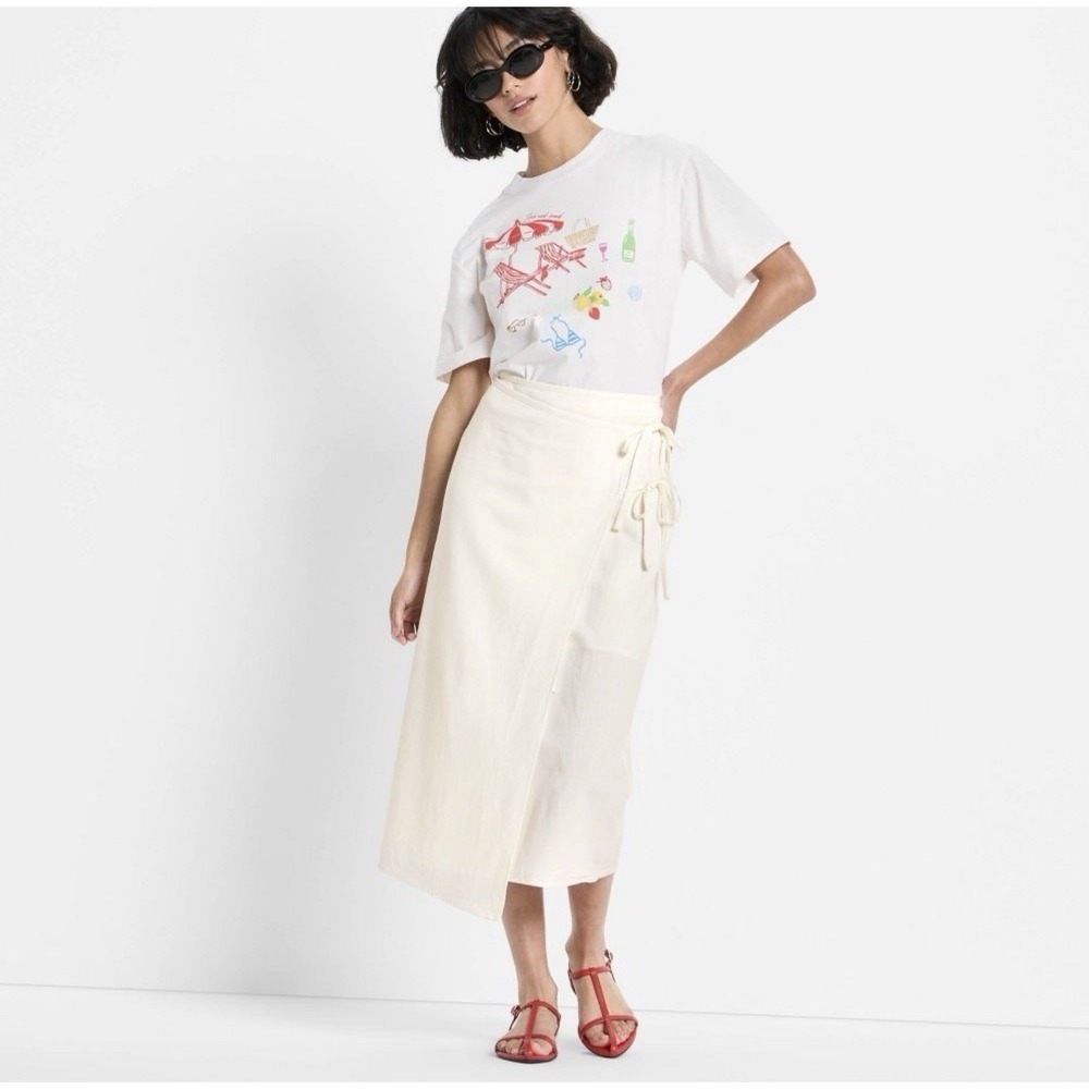 Women's Mid-Rise Linen Midi Wrap Skirt - Future Collective